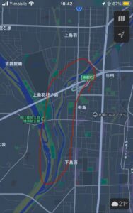 赤枠の部分を何回か往復するコース。